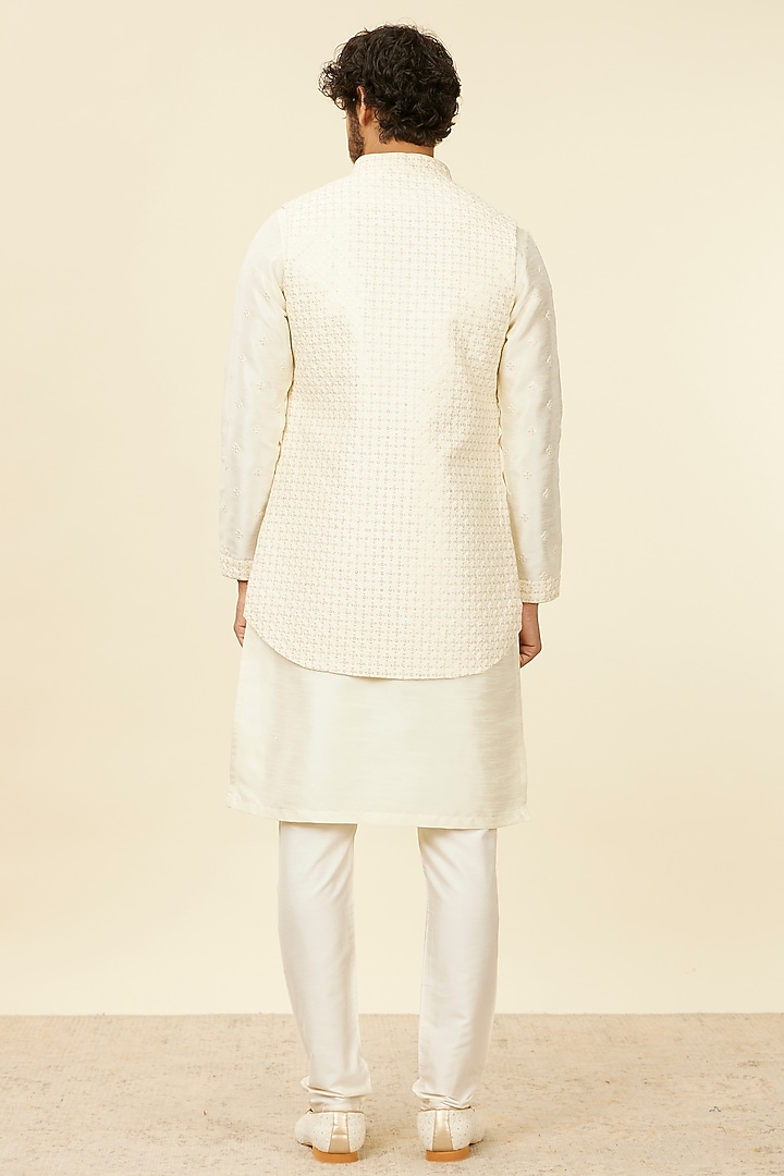 Cream Art Silk Sequins Work & Embroidered Bundi Jacket Set by Manyavar at Pernia's Pop Up Shop