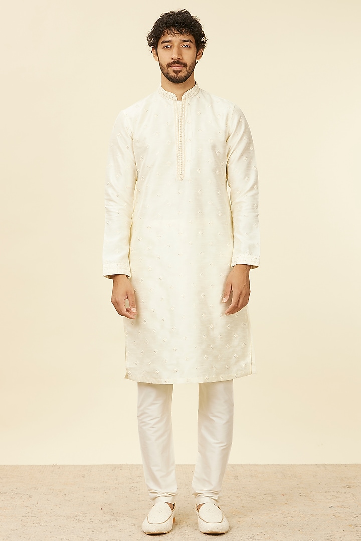 Cream Art Silk Sequins Work & Embroidered Bundi Jacket Set by Manyavar at Pernia's Pop Up Shop