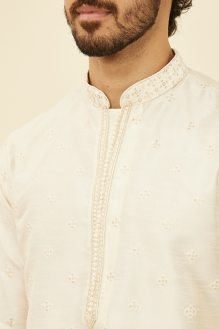 Cream Art Silk Sequins Work & Embroidered Bundi Jacket Set by Manyavar at Pernia's Pop Up Shop