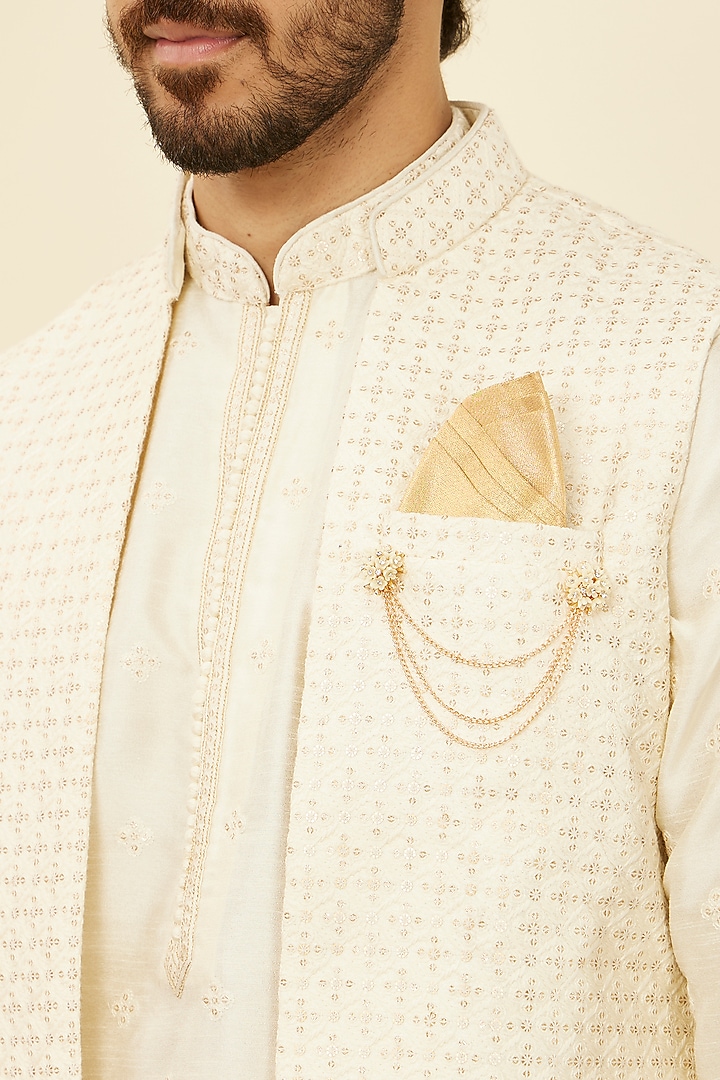Cream Art Silk Sequins Work & Embroidered Bundi Jacket Set by Manyavar at Pernia's Pop Up Shop