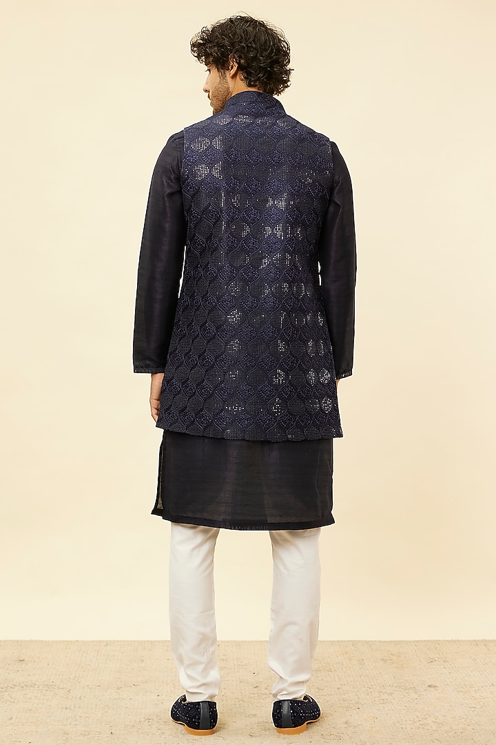 Blue Art Silk Bundi Jacket Set by Manyavar at Pernia's Pop Up Shop