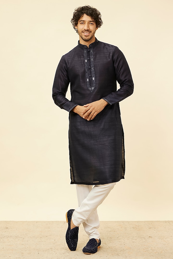 Blue Art Silk Bundi Jacket Set by Manyavar at Pernia's Pop Up Shop
