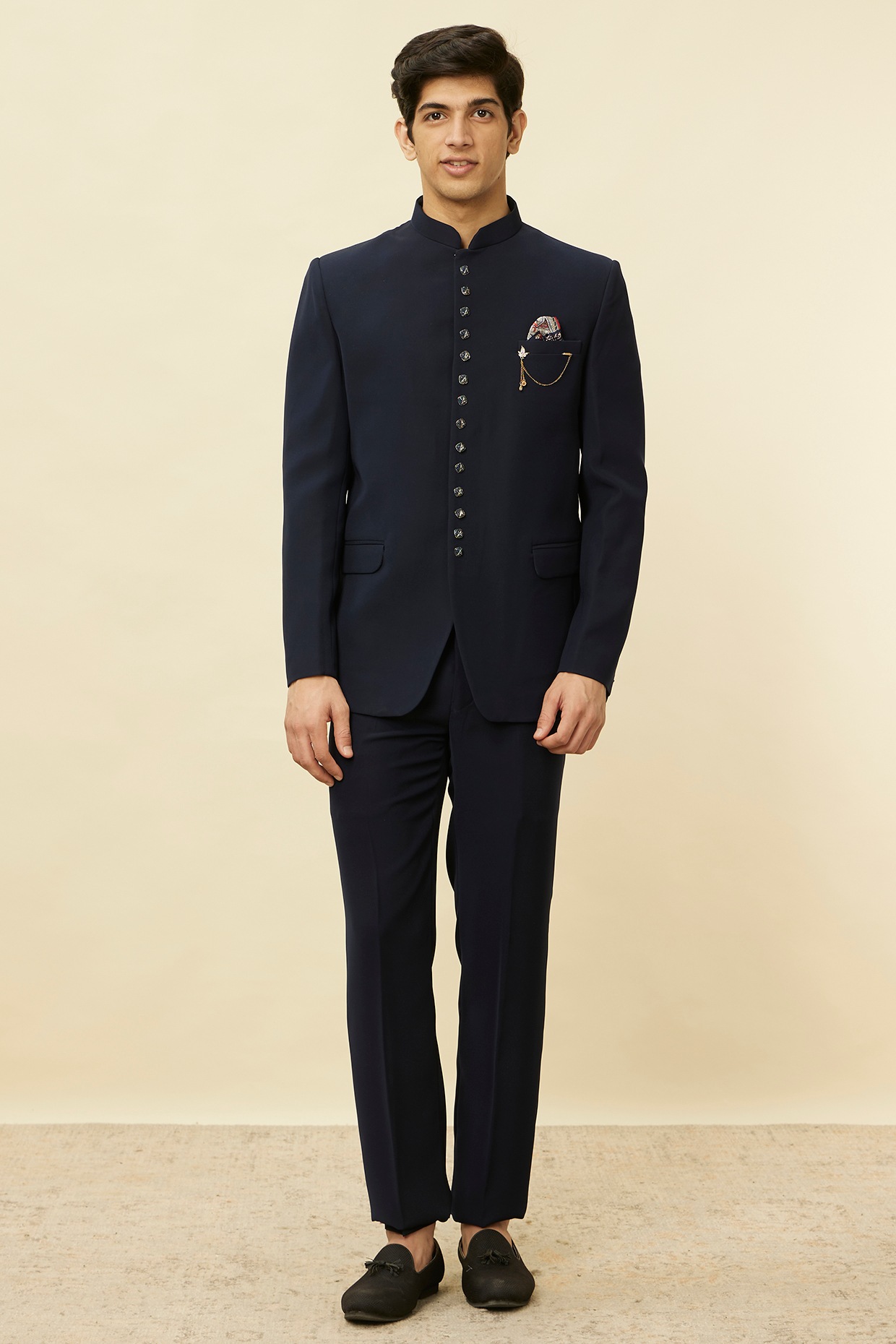 Blue Blended Rayon Jodhpuri Set by Manyavar at Pernia's Pop Up Shop 2025