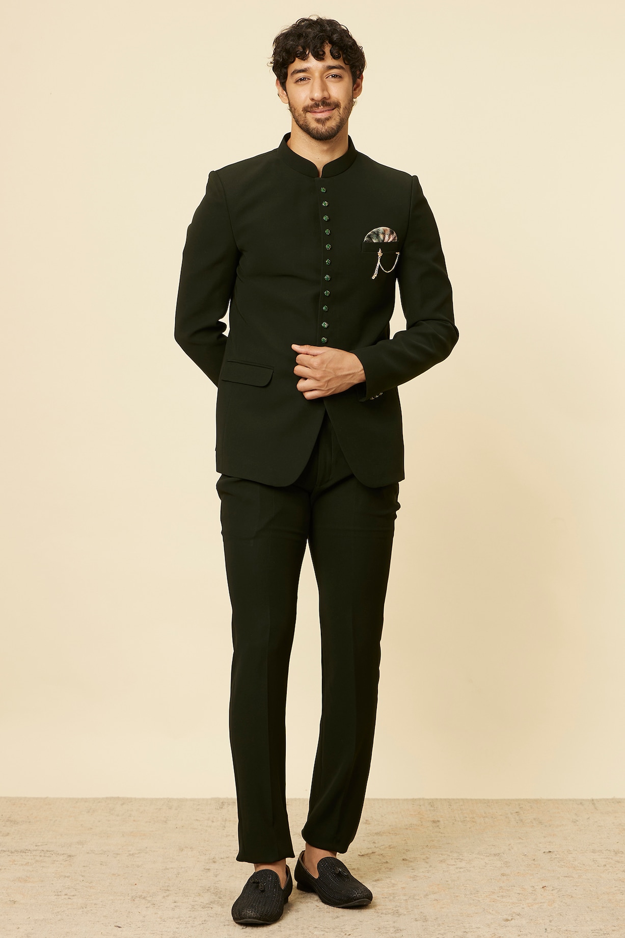 Green Blended Rayon Jodhpuri Set by Manyavar at Pernia's Pop Up