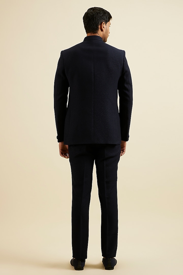 Blue Blended Rayon Embroidered Jodhpuri Set by Manyavar at Pernia's Pop Up Shop