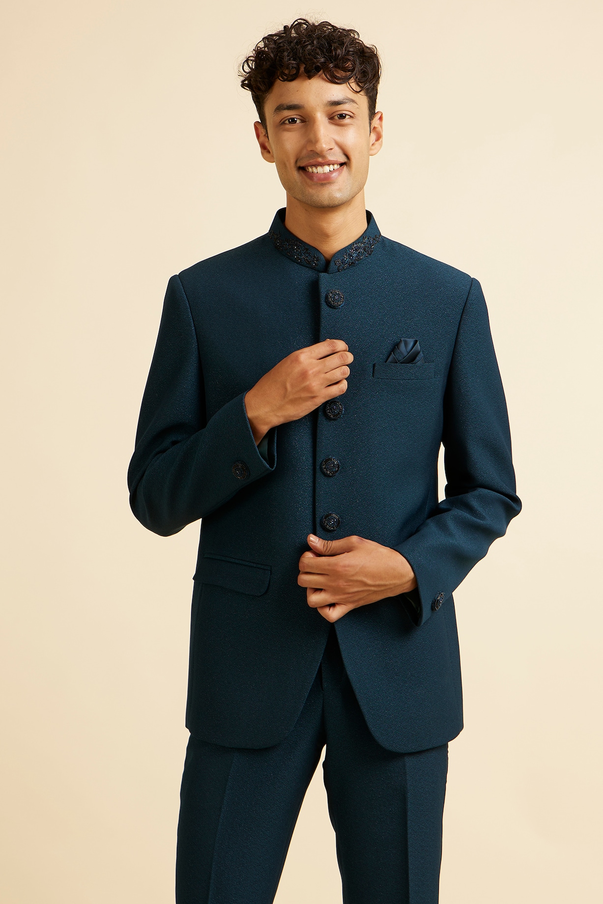 Manyavar Navy Blue Floral Suit Jodhpuri Suit Manyavar Manyavar