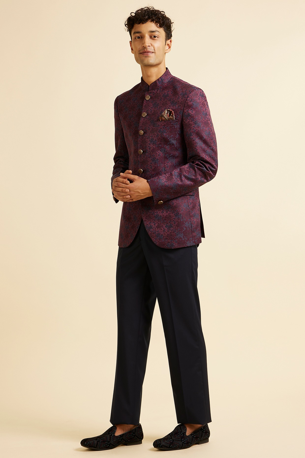 Wine Brocade Self Design Jodhpuri Set by Manyavar at Pernia s Pop Up Shop 2024