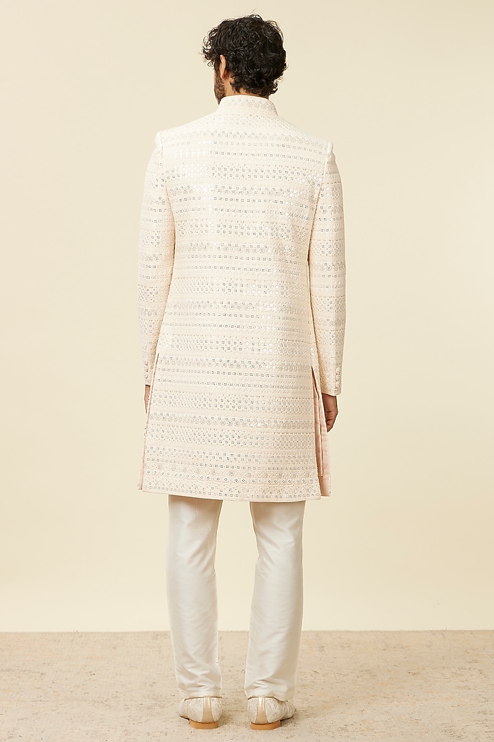 Peach Georgette Stone Work & Embroidered Wedding Indowestern Set by Manyavar at Pernia's Pop Up Shop