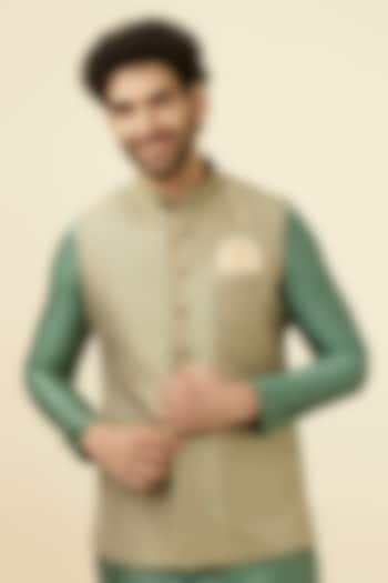 Sage Green Green Brocade Bundi Jacket by Manyavar