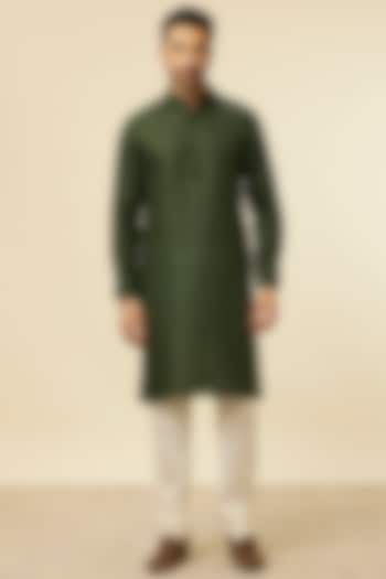 Green Linen Kurta by Manyavar at Pernia's Pop Up Shop