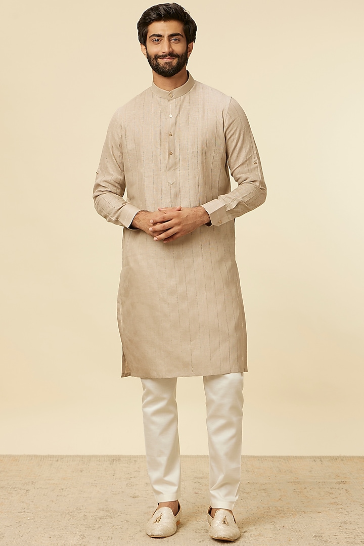 Walnut Linen Kurta by Manyavar