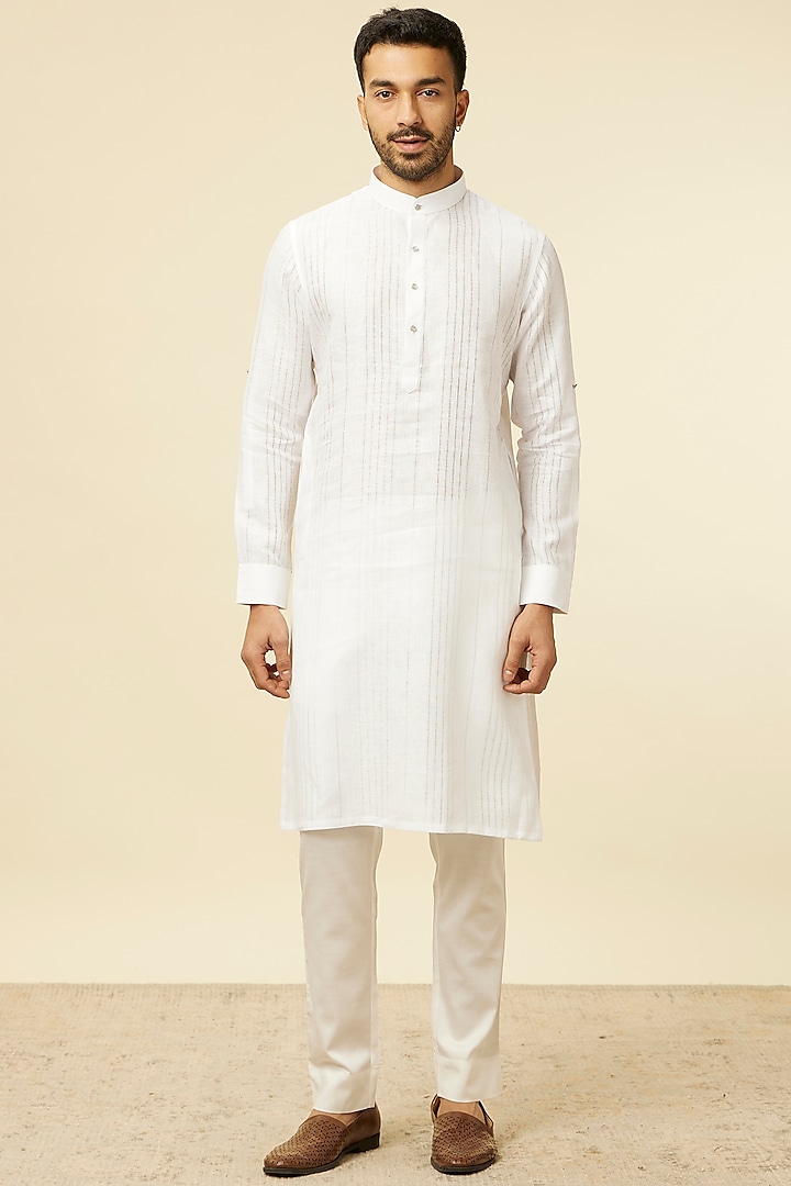 White Linen Kurta by Manyavar