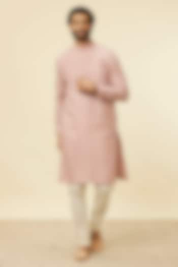 Pink Linen Embroidered Kurta by Manyavar