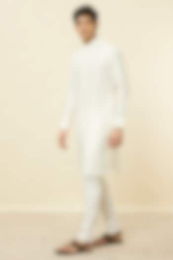 Warm White Linen Self-Design Kurta by Manyavar