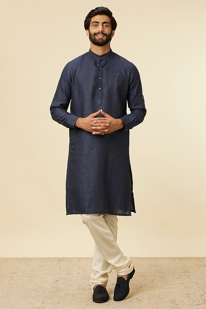 Blue Linen Kurta by Manyavar