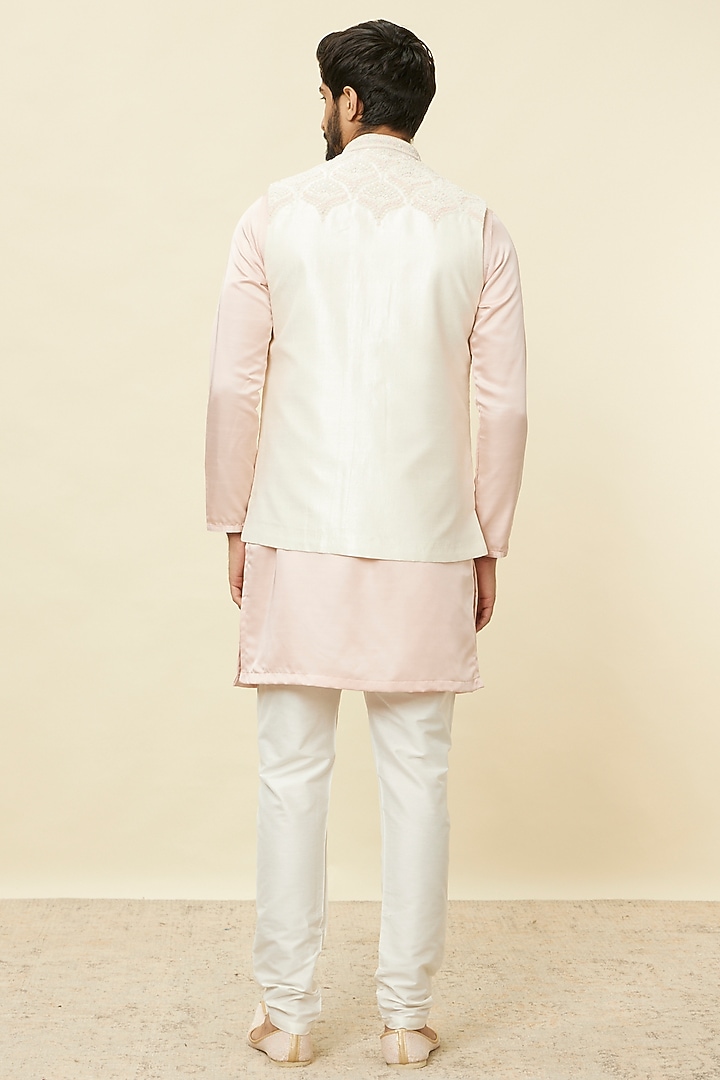 Warm White Art Silk Bundi Jacket by Manyavar at Pernia's Pop Up Shop