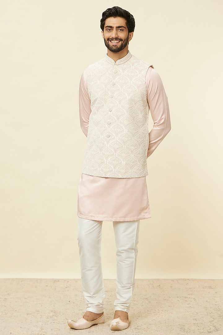 Warm White Art Silk Bundi Jacket by Manyavar at Pernia's Pop Up Shop