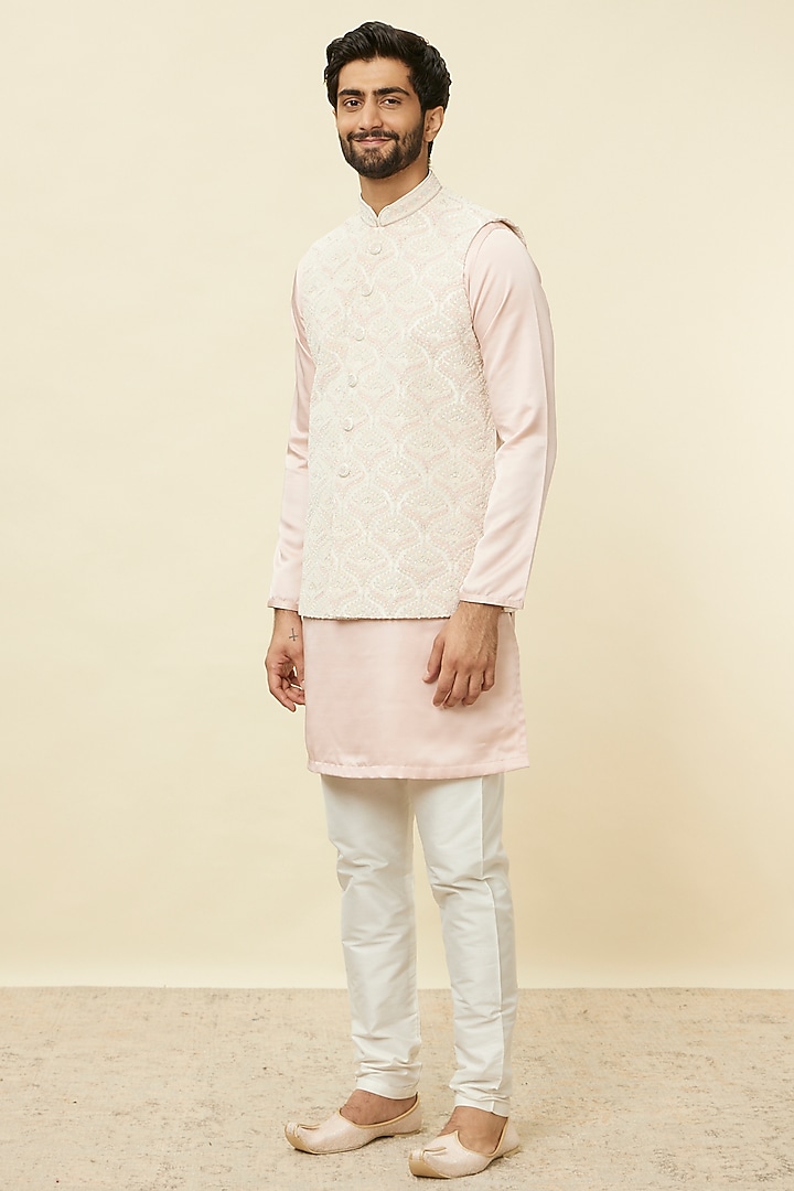 Warm White Art Silk Bundi Jacket by Manyavar at Pernia's Pop Up Shop