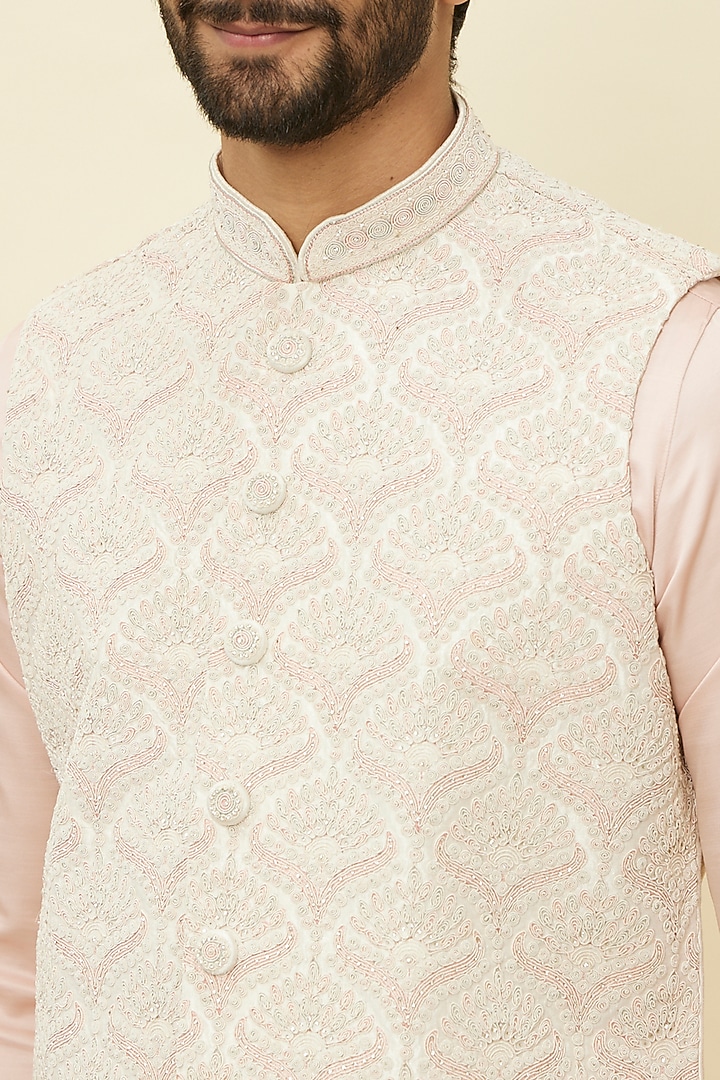 Warm White Art Silk Bundi Jacket by Manyavar at Pernia's Pop Up Shop