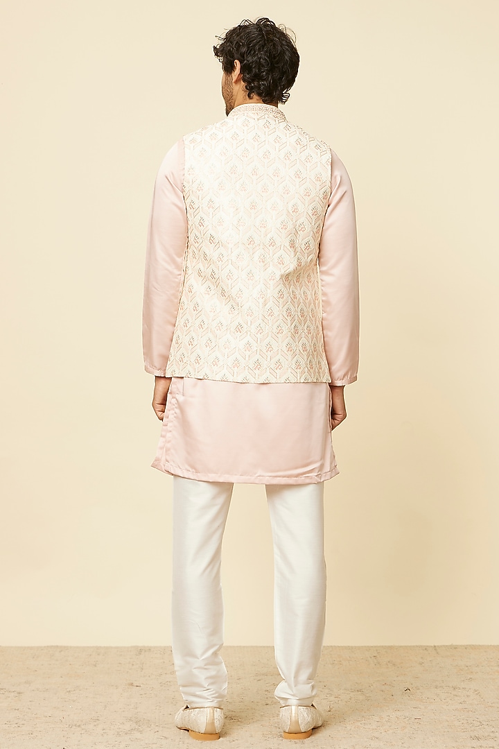 Cream Art Silk Bundi Jacket by Manyavar at Pernia's Pop Up Shop