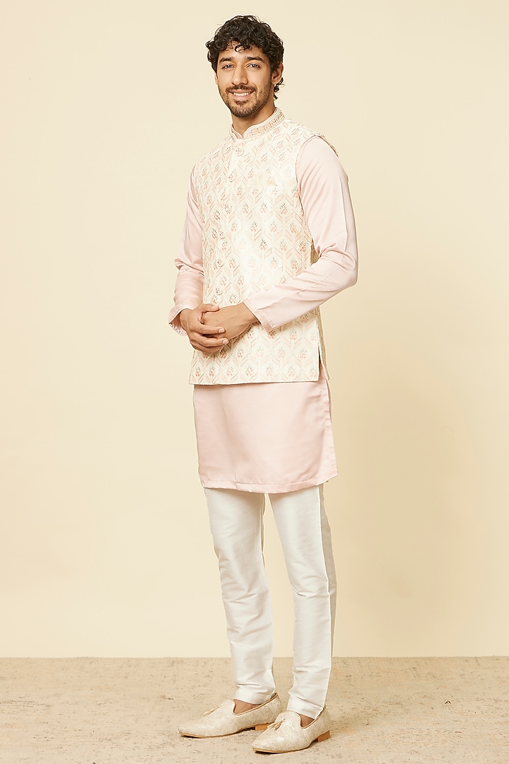 Cream Art Silk Bundi Jacket by Manyavar at Pernia's Pop Up Shop
