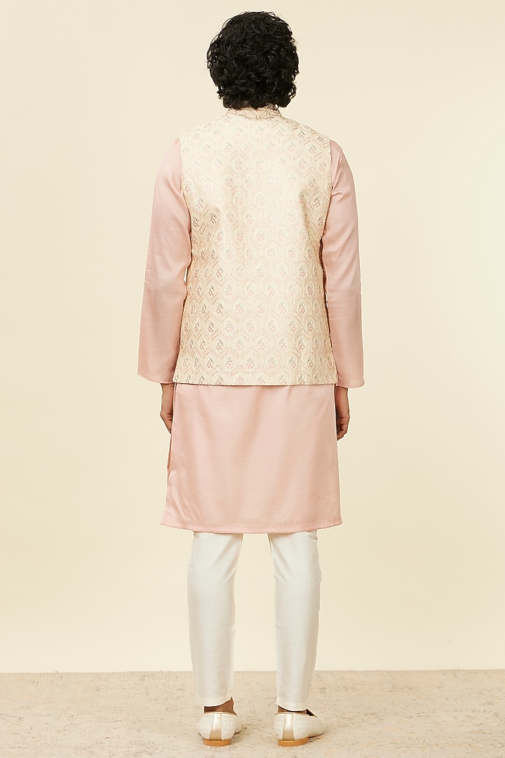 Beige Art Silk Sequins Embroidered Bundi Jacket by Manyavar at Pernia's Pop Up Shop