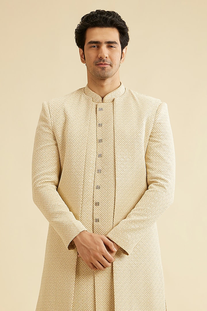 Beige Viscose Chikankari Indo-Western Set by Manyavar at Pernia's