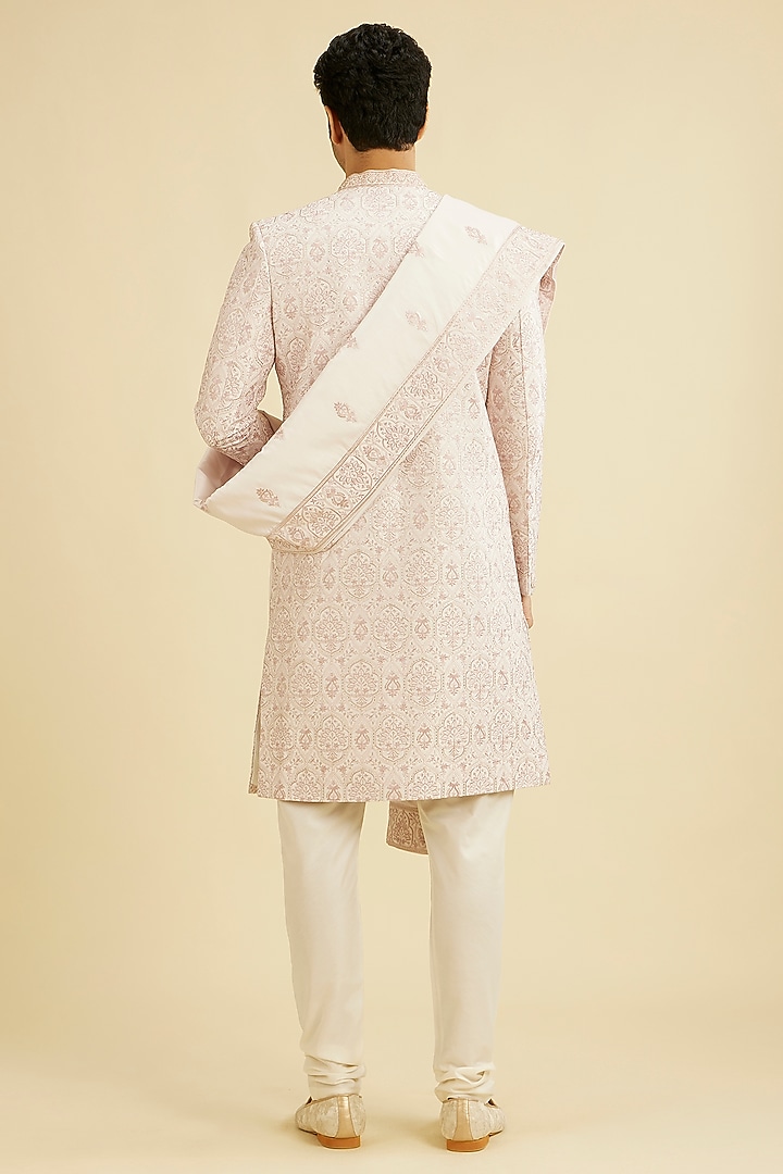 Pink Art Silk Stone Embroidered Wedding Sherwani Set by Manyavar at Pernia's Pop Up Shop