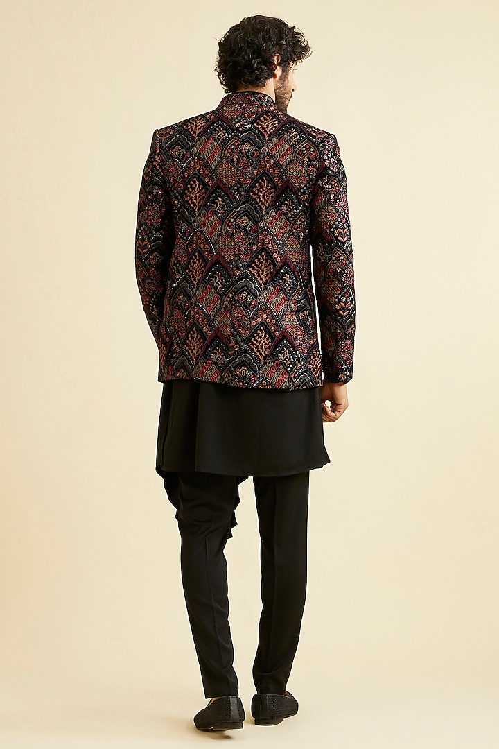 Black Velvet Sequins & Thread Embroidered Indowestern Set by Manyavar at Pernia's Pop Up Shop