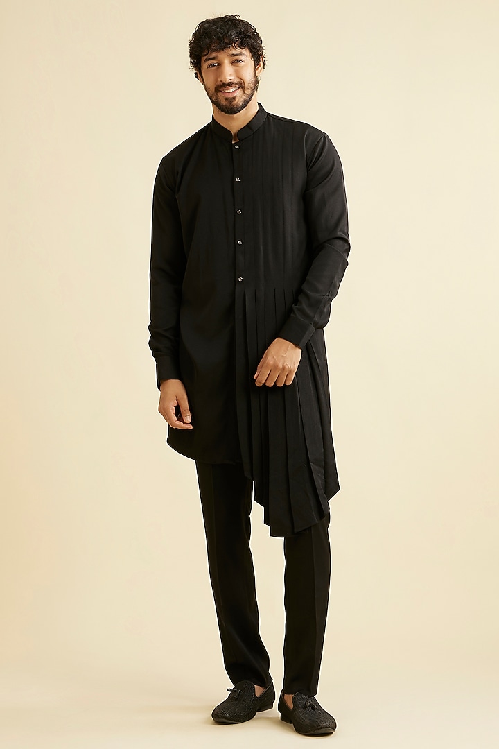 Black Velvet Sequins & Thread Embroidered Indowestern Set by Manyavar at Pernia's Pop Up Shop