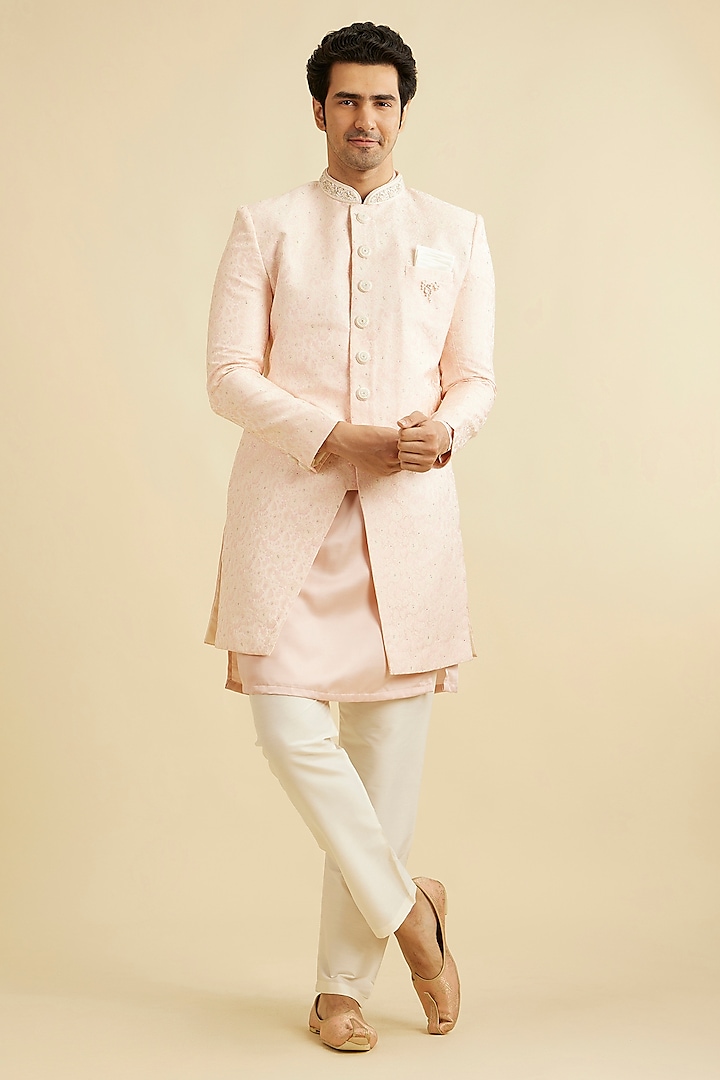 Pink Brocade Bead Work Indowestern Set by Manyavar