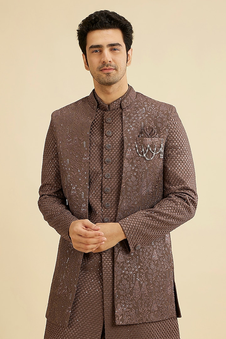 Brown Georgette Thread Embroidered Indo-Western Set by Manyavar at Pernia's  Pop Up Shop