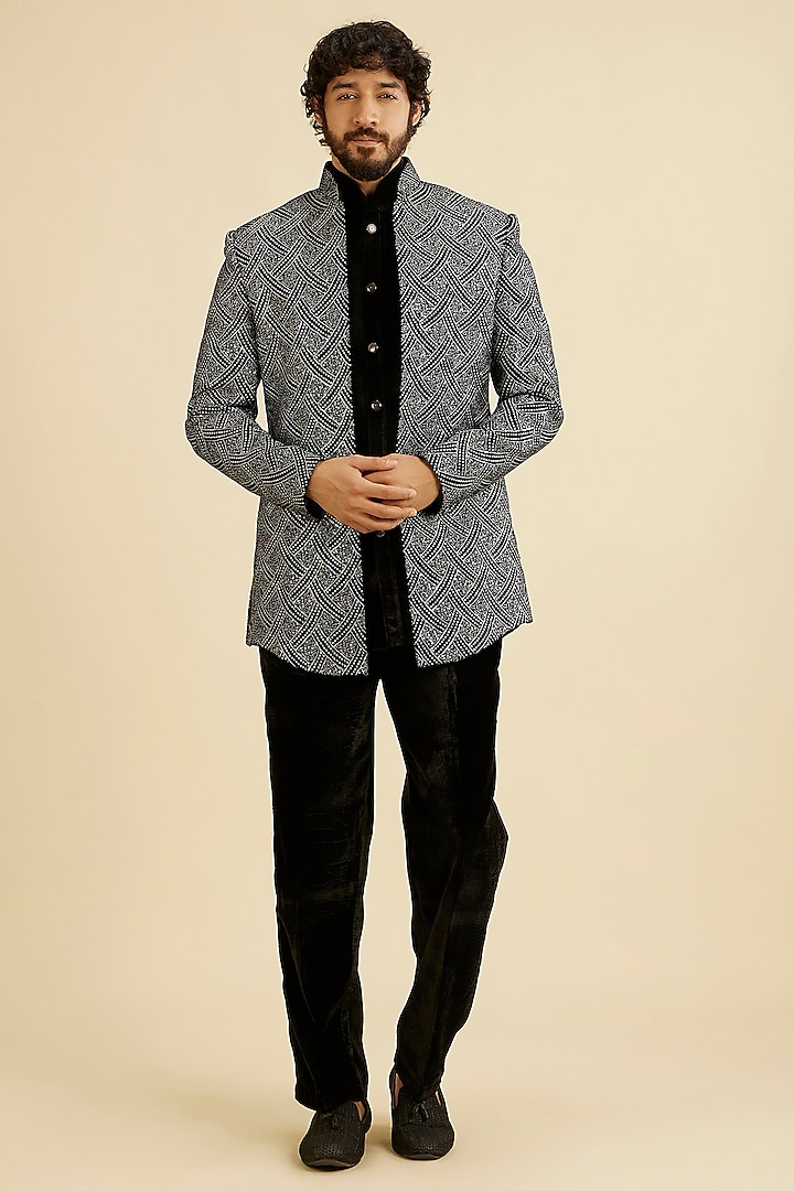 Black Velvet Thread Work Indo-Western Set by Manyavar at Pernia's Pop Up Shop
