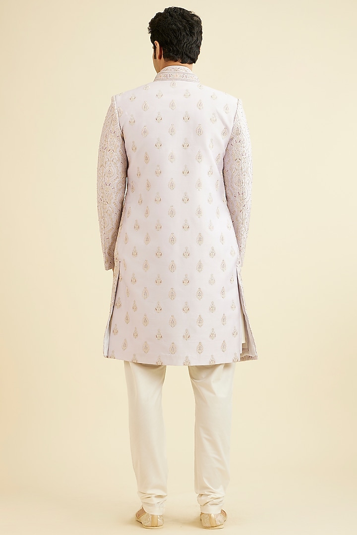 Purple Art Silk Thread Embroidered Wedding Sherwani Set by Manyavar at Pernia's Pop Up Shop