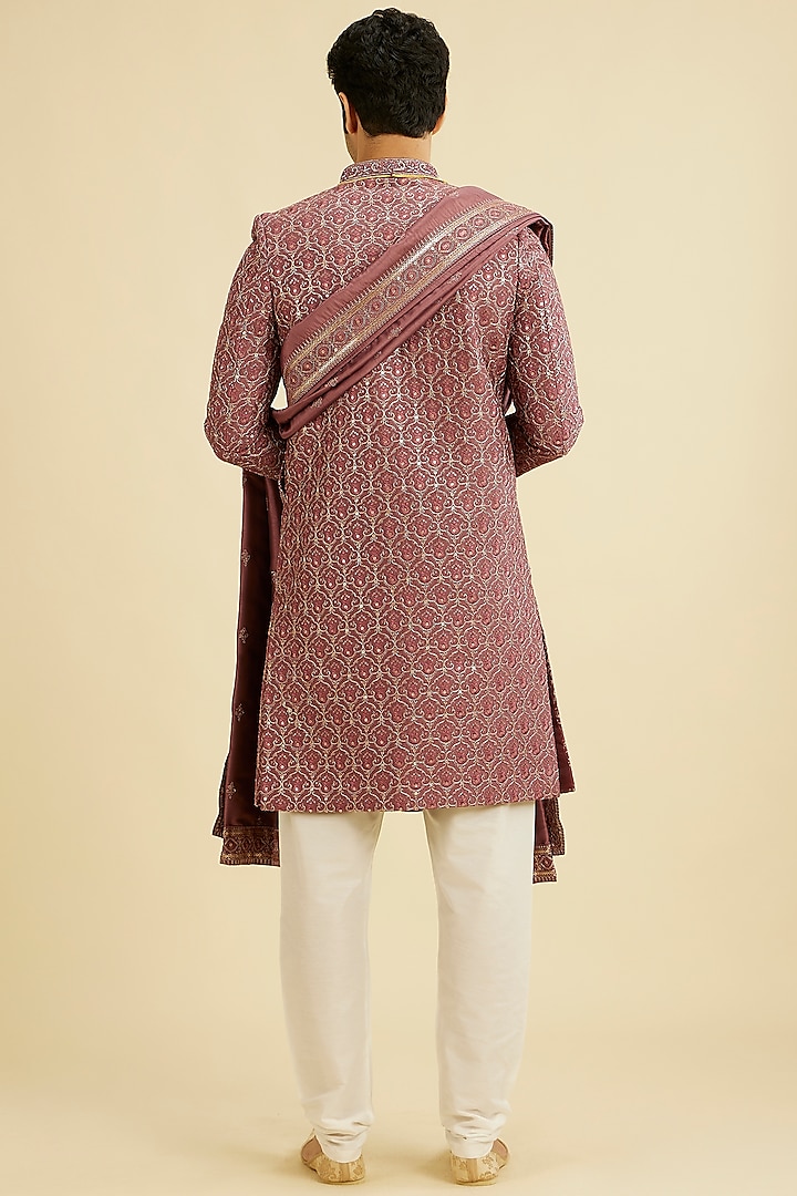 Pink Art Silk Thread Hand Embroidered Wedding Sherwani Set by Manyavar at Pernia's Pop Up Shop