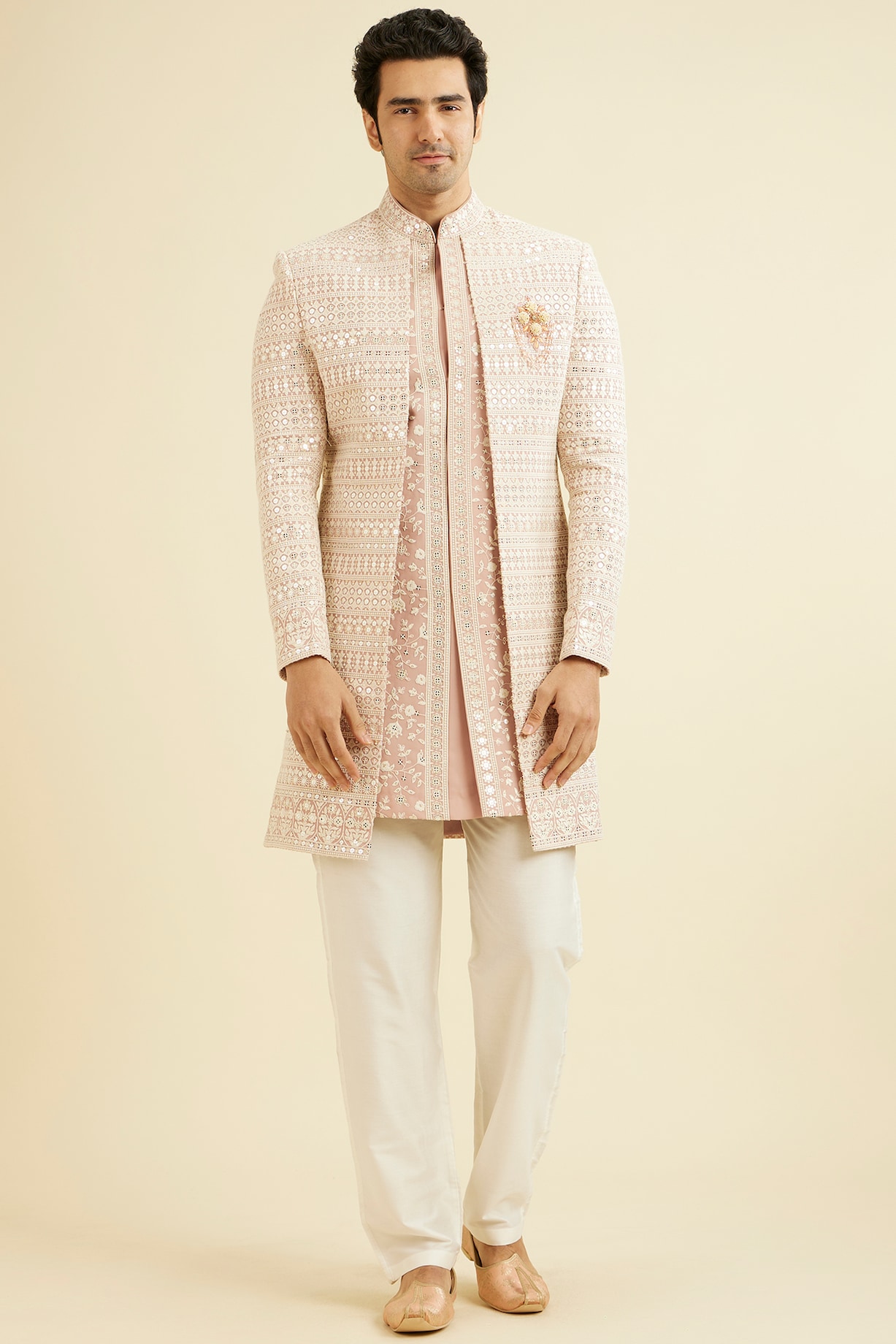 Pink Georgette Sequins Work Indo-Western Set by Manyavar at