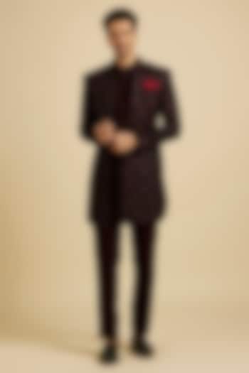 Maroon Velvet Embroidered Indowestern Set by Manyavar at Pernia's Pop Up Shop