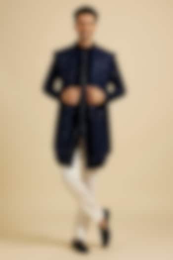 Blue Velvet Threadwork Indowestern Set by Manyavar at Pernia's Pop Up Shop