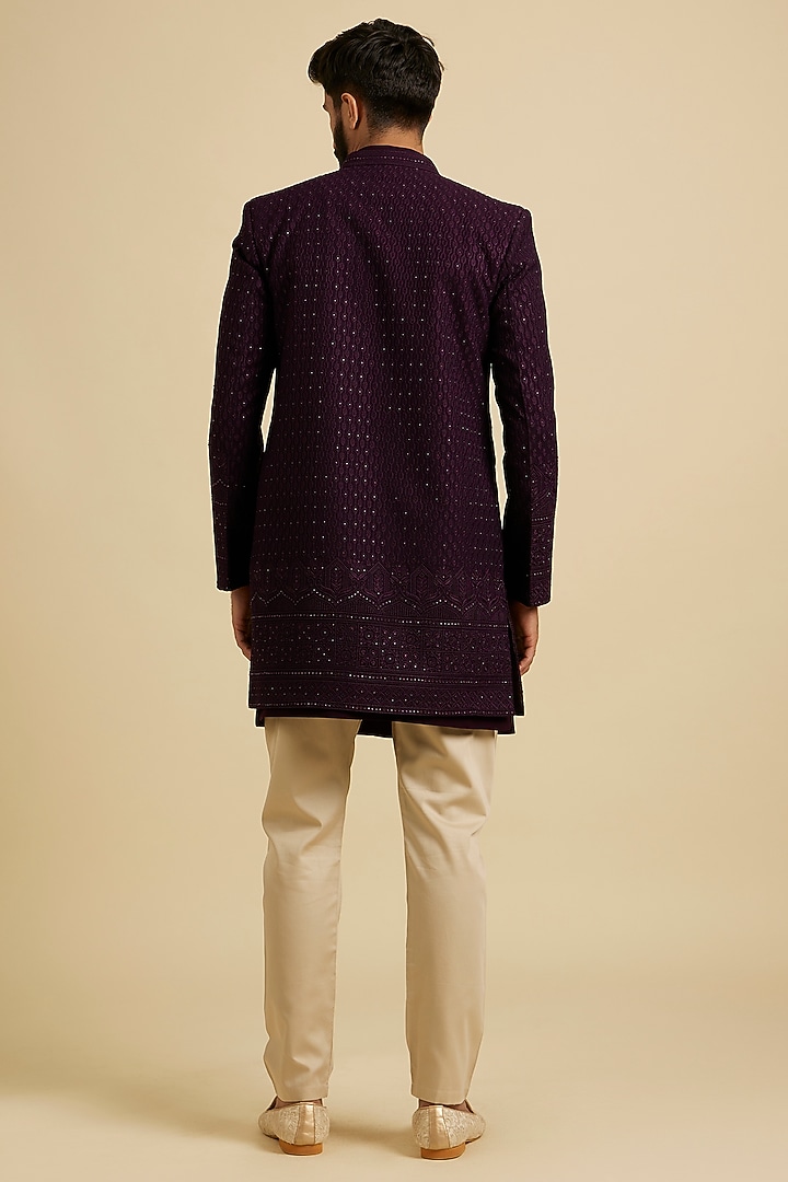 Wine Georgette Embroidered Wedding Indowestern Set by Manyavar at Pernia's Pop Up Shop