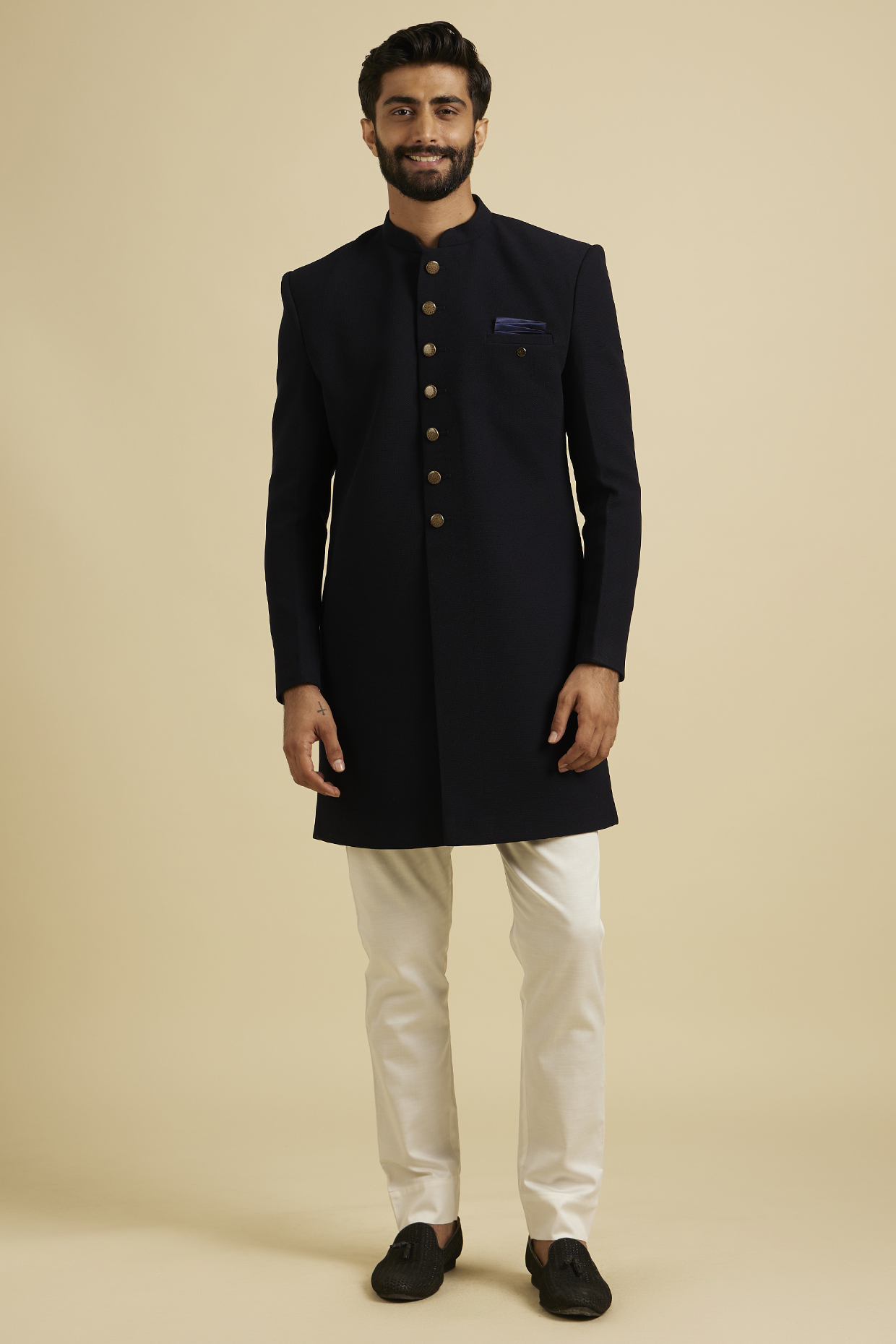 Blue Blended Rayon Indowestern Set by Manyavar at Pernia's Pop Up Shop