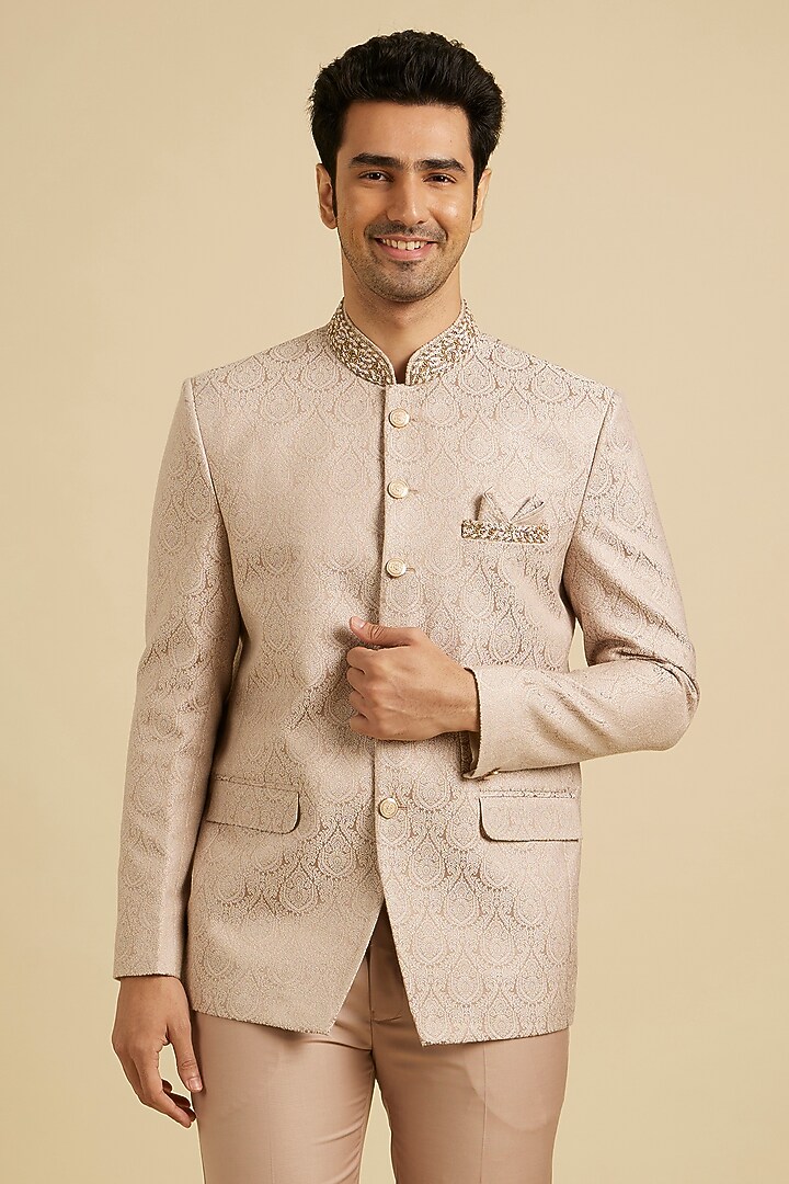 Pink Brocade Self-Design Bandhgala Set by Manyavar at Pernia's Pop Up Shop