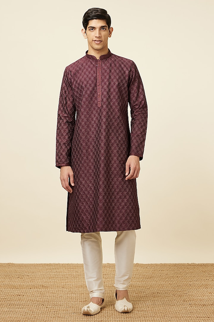 Wine Blended Viscose Kurta Set by Manyavar