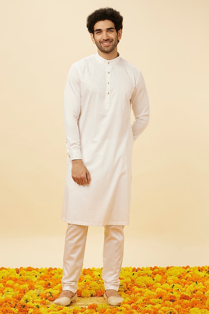 Cream Cotton Kurta Set by Manyavar