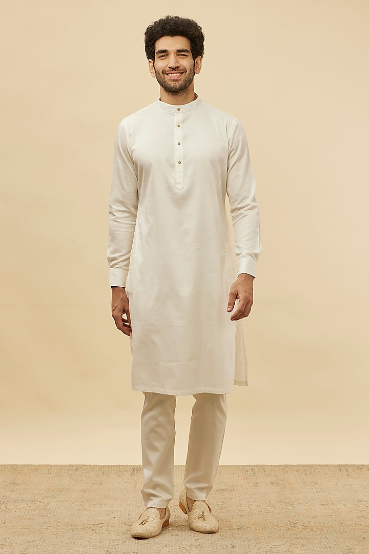 Off-White Cotton Kurta Set by Manyavar