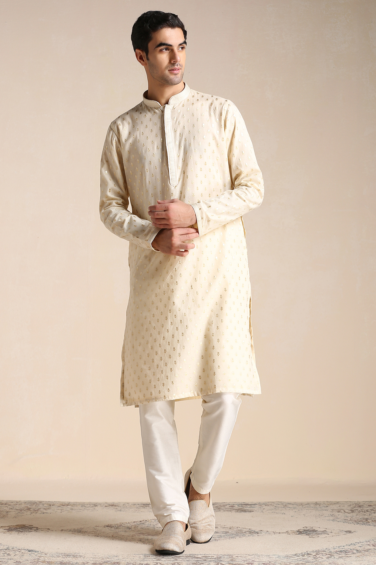 Biscuit Beige Chanderi Kurta Set by Manyavar at Pernia's Pop Up Shop