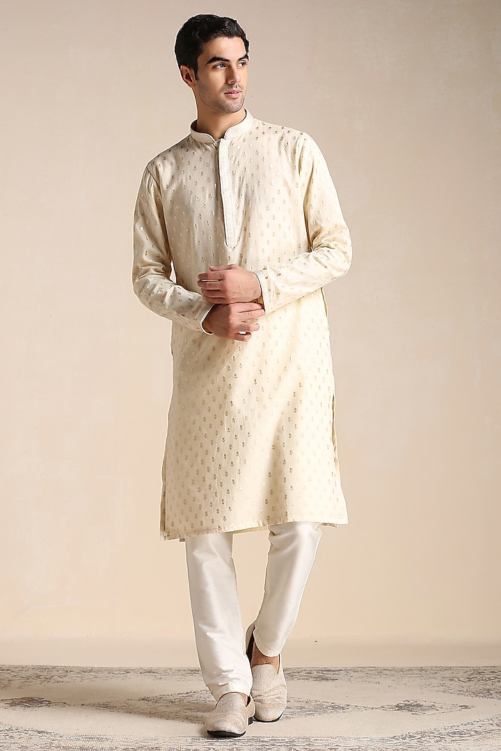 Biscuit Beige Chanderi Kurta Set by Manyavar at Pernia's Pop Up Shop