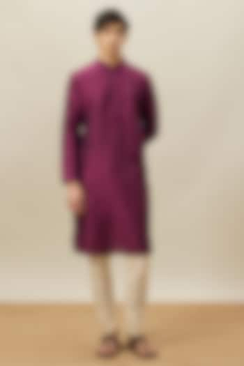 Purple Art Silk Textured Kurta Set by Manyavar