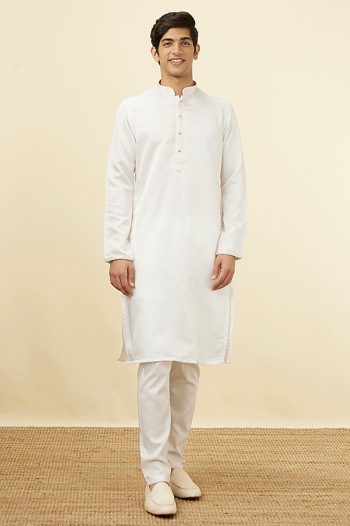 Shell White Satin Embellished Kurta Set by Manyavar at Pernia's Pop Up Shop