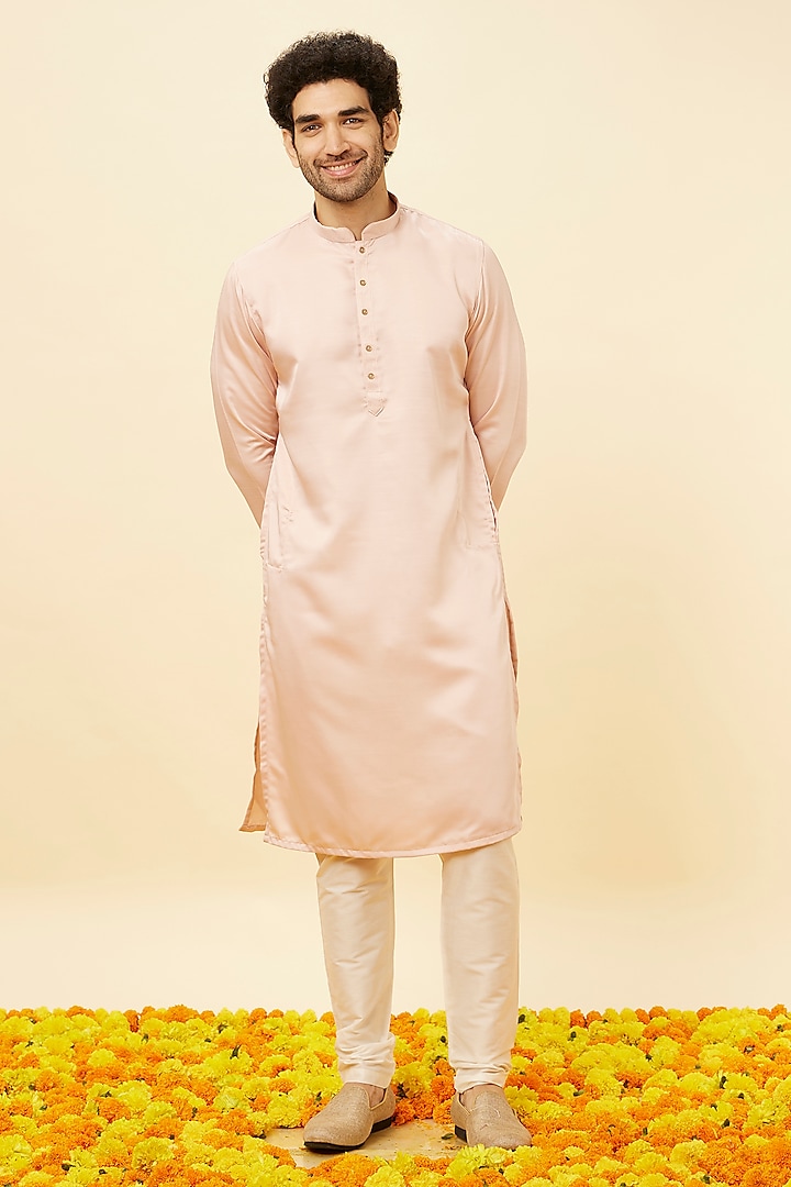 Rose Pink Satin Kurta Set by Manyavar