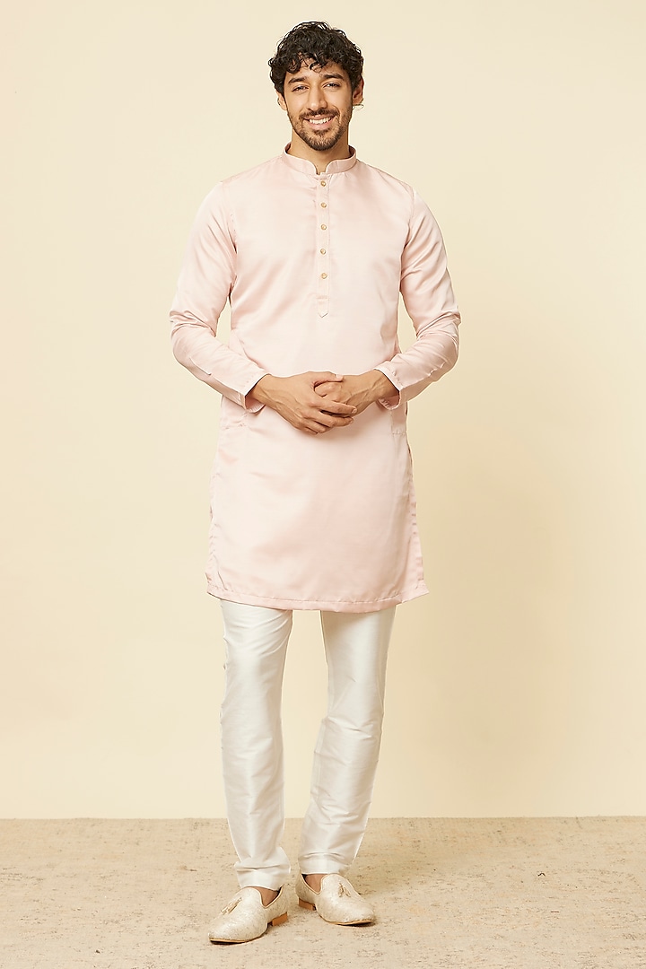 Pink Satin Kurta Set by Manyavar